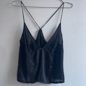 La Perla Black Silk Camisole Top with Sheer Panels